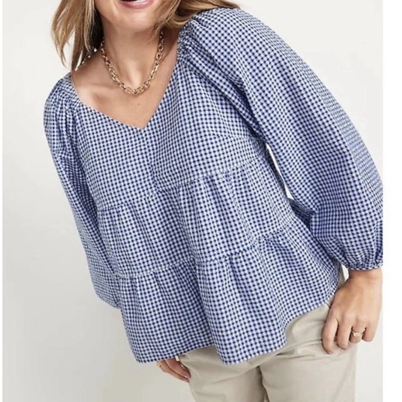 Old Navy Tops - Women's 2X Tiered‎ Seersucker Babydoll Swing Top Summer Beachy Boho Feminine Y2K